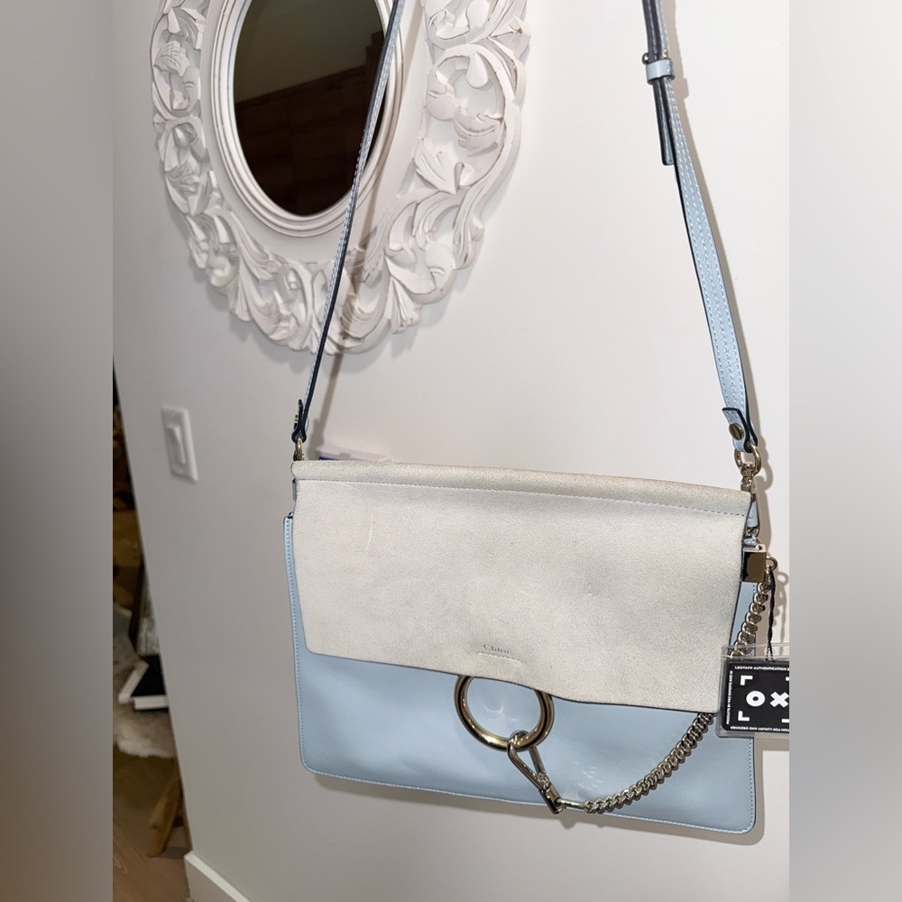 CHLOE Calfskin Suede Medium Faye
Shoulder Bag Airy Grey blue - Picture 10 of 16